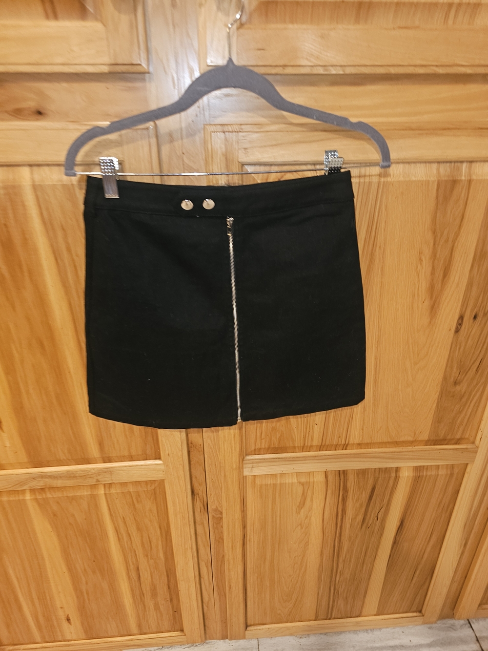 Wild Honey Black Front-Zip Mini Skirt with Snap Waist
